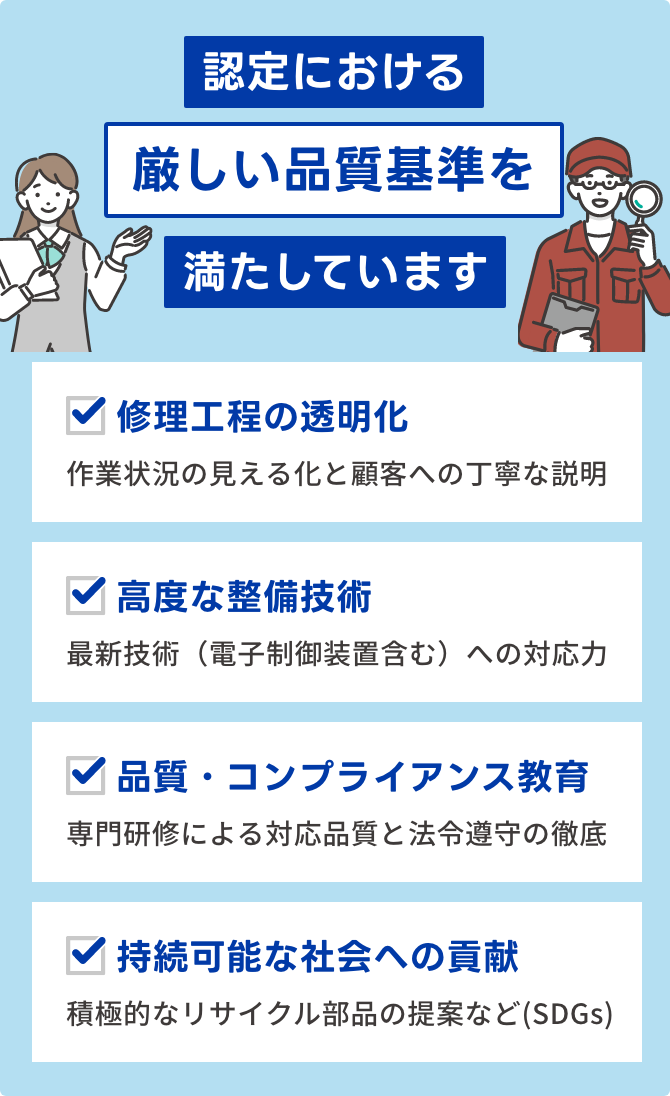 認定における厳しい品質基準を満たしています